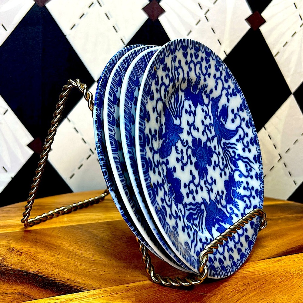 Vintage Noritake Japan Phoenix Saucer Plates Blue & White Porcelain| Set/4| 6” - Picture 5 of 6